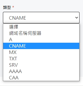 紀錄類型選擇CNAME